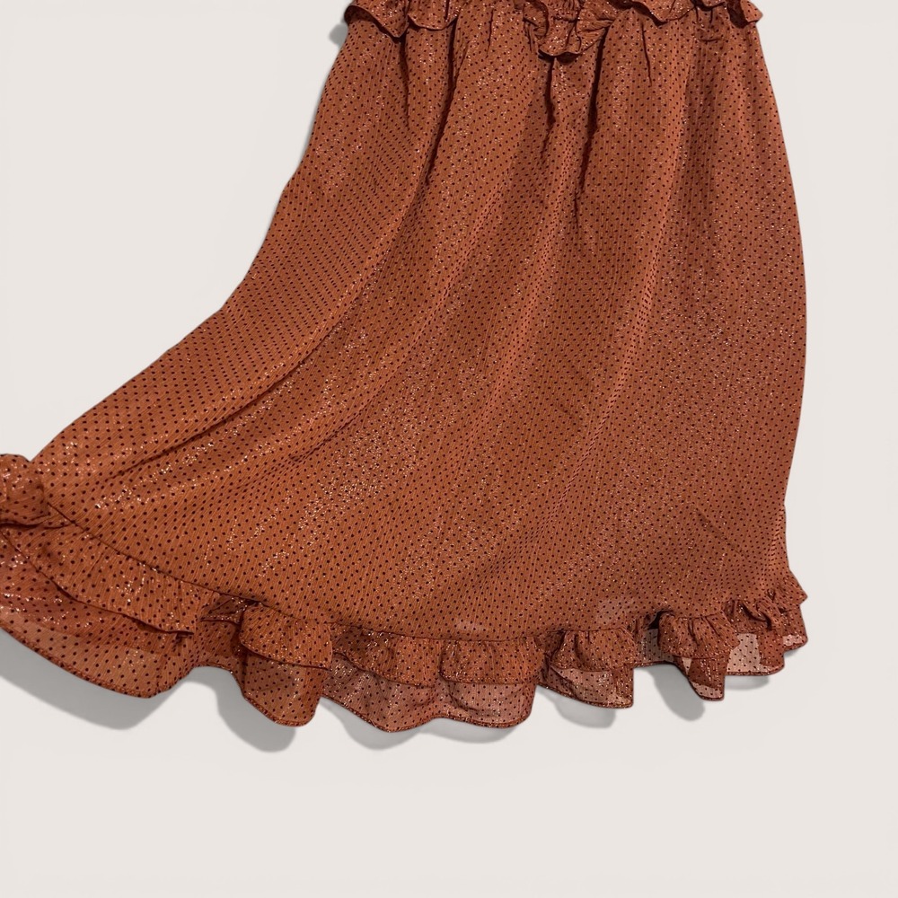 By The River Brown Polka Dot Puff Sleeve Dress Small Smocked Back - Picture 12 of 12
